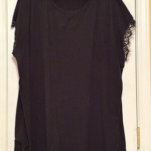 Ava & Viv Black Short Sleeve Lace-Trim Tee